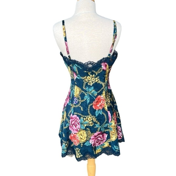 Vintage Victoria’s Secret Gold Label Floral Lace Chemise Slip Nightie Teal Med - Picture 4 of 15